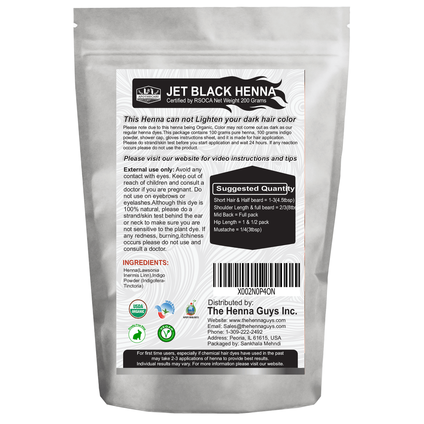 Organic Jet Black Henna Hair Dye