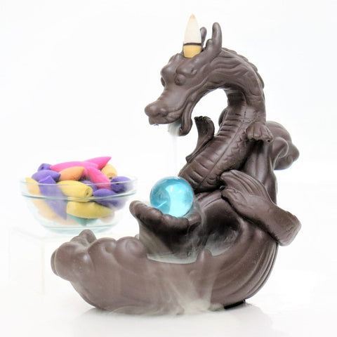 Dragon with Ball Waterfall Incense Burner