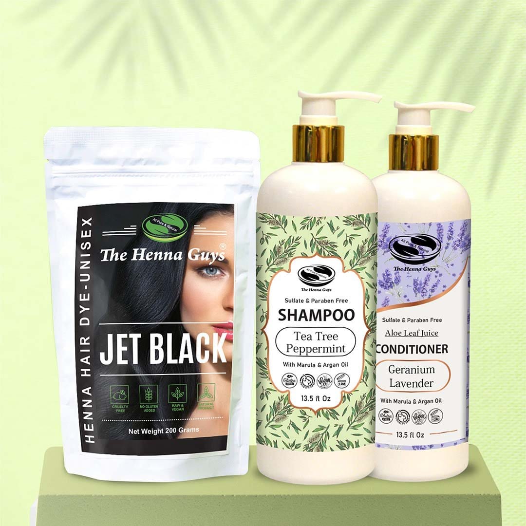 Henna Hair Dye - Black Henna Bundle with Shampoo & Conditioner