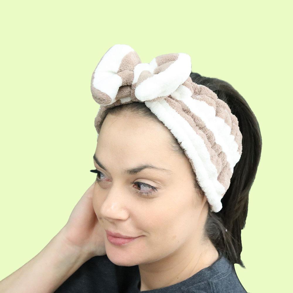 Microfiber Bow Towel HeadBand Makeup Spa