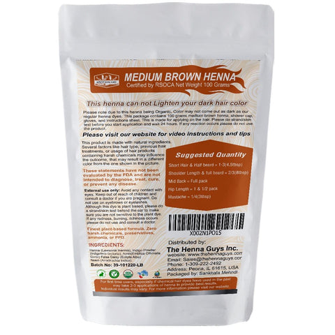 Organic Medium Brown Henna Hair Dye