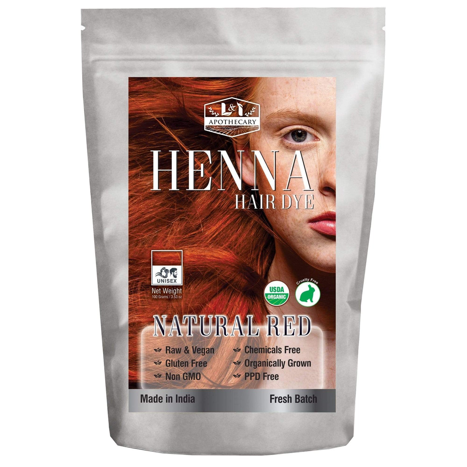 Organic Natural Red Henna Hair Dye