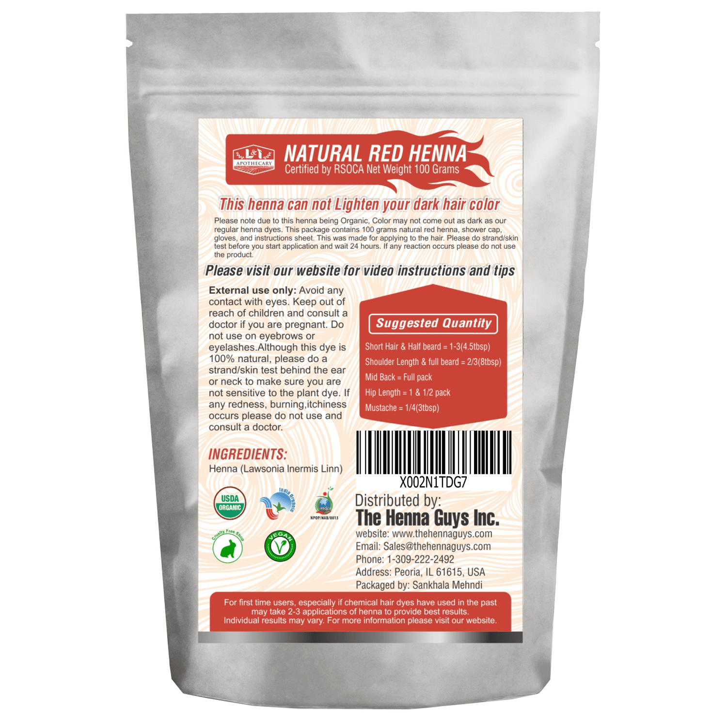 Organic Natural Red Henna Hair Dye