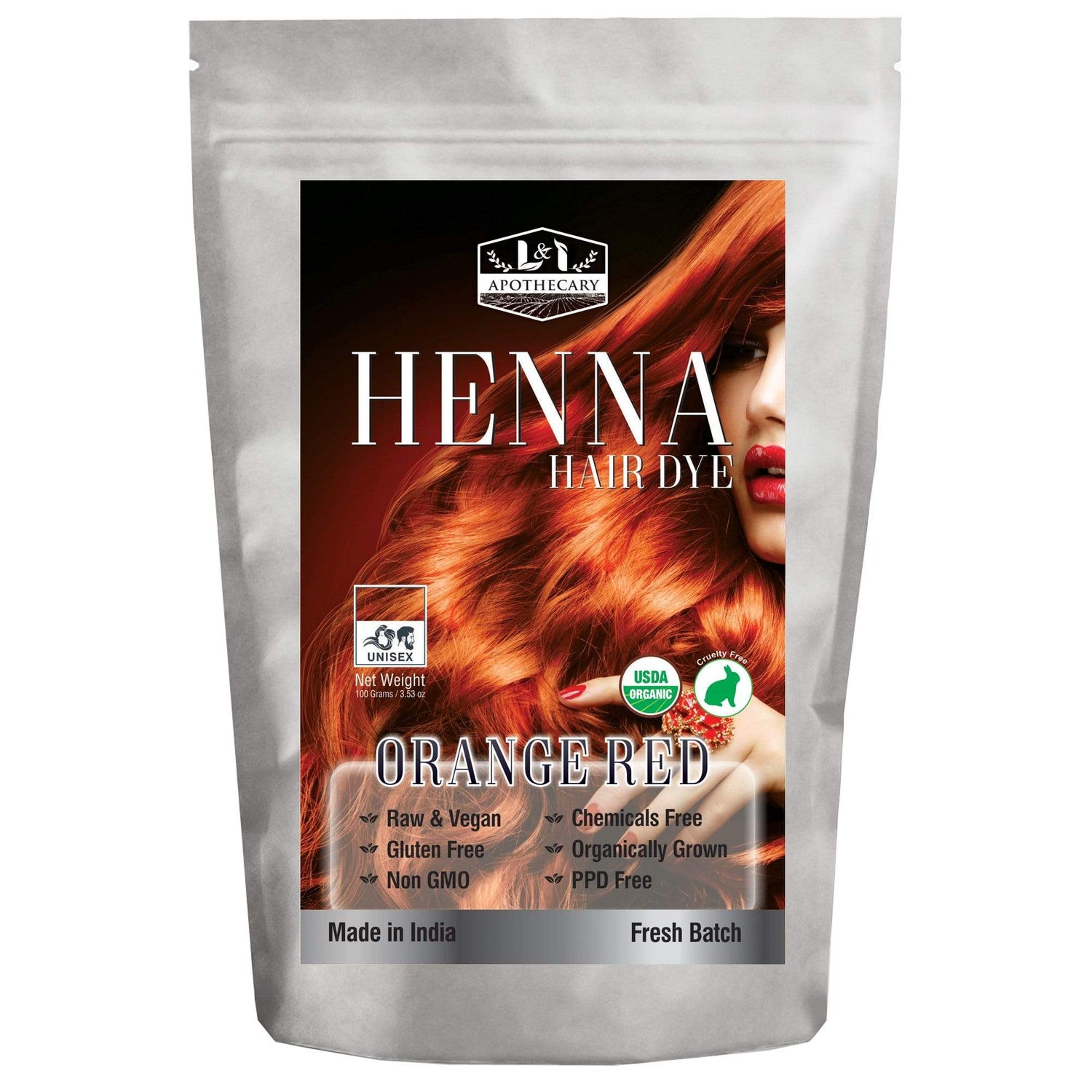 Organic Orange-Red Henna Hair Dye